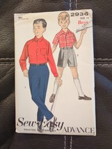 1950s Advance Pattern 2936 Sew Easy Boys&#39; Shirt &amp; Pants Shorts Size 10 Complete - £11.56 GBP