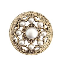 1928 Collection Round Faux Pearl Brooch Gold Tone Pin - £16.61 GBP