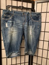 EUC YMI Blue Denim Distressed Bermuda Shorts Size 14  - £15.03 GBP