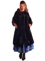 VTG 1950s Black Crushed Silk Velvet Coat Brown Mink Trim Cocoon Evening ... - $197.01