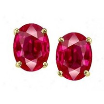 3.50 Carat 8x6mm 14K Solid Yellow Gold Ruby Oval Shape Stud Earrings Push Back - £62.59 GBP