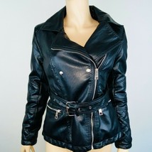 Guess Black Womens Small Moto Zip Faux Leather Jacket - $44.54