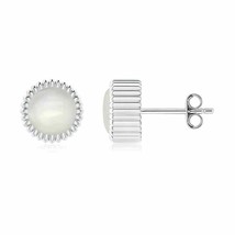ANGARA 6mm Natural Solitaire Moonstone Beaded Halo Stud Earrings in Silver - £139.66 GBP+