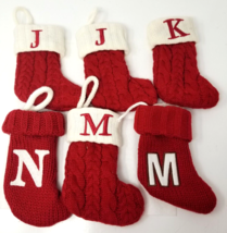 JKMN Embroidered Christmas Stockings Monogrammed 1970s Red Fabric Set of 6 - £14.96 GBP