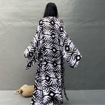 Batik Print Long Kimono Belted Cardigans Rayon Comfy Airy Women&#39;s Coat Light Wei - £73.72 GBP