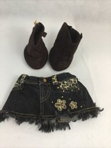 Build A Bear Workshop Jean Cheetah Studded Skirt,  Pair Brown Faux Suede Boots - £9.60 GBP