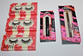 3x Ioni Wispy Lightweight Medium 3D Faux Mink Lashes &amp; Brow Pencil + Lash Glue - £11.38 GBP