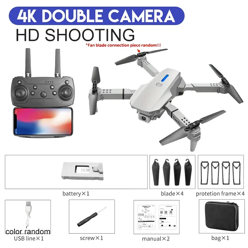 E88 Professional RC Drone 4K HD Camera Foldable Quadcopter Gift (4K-Grey... - $48.00