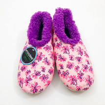 Snoozies Women&#39;s Slippers Pink &amp; Purple Abstract Floral Non Skid Soles Med 7/8 - £10.27 GBP