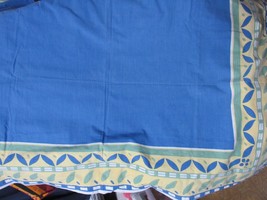 &quot;&quot;BLUE TABLE CLOTH WITH LEAVES ON PALE YELLOW BORDER&quot;&quot;- 70 X 104 - X-LONG - $18.89
