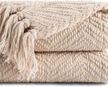 Battilo Home 60&quot; X 80&quot; Beige Throw Blankets For Couch, Super Soft Warm L... - $50.98