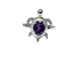 Améthyste Violet Tortue Bague 925 Argent 6x8 MM Ovale Amethyste - £29.40 GBP