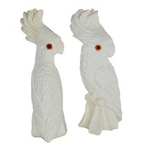 Vintage Italy Cockatoo Parrot Figures Orange Eyes Alabaster? - $29.99