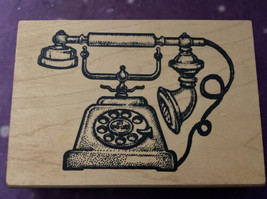 Vintage Antique Rotary Telephone 1996 Rubber Stamp Wood Mounted 3”H X 4” W - £6.72 GBP