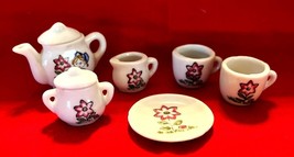 Vintage Japan Miniature 6 Pc Tea Set w Young Girl &amp; Floral Design - $14.84