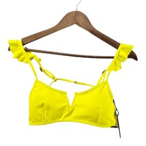NEW Kendall + Kylie Womens L Flutter Ruffle Bikini Top Neon Yellow Strappy Back  - £19.26 GBP