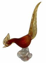 Murano Art Glass MCM Tangerine  Amberina Pheasant Roadrunner Bird Made In Italy - £150.56 GBP