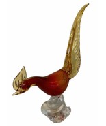 Murano Art Glass MCM Tangerine  Amberina Pheasant Roadrunner Bird Made I... - £149.45 GBP