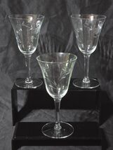 Set Of 3 Vintage Etched Glass Water Goblet - Unknown Maker, Probably Roc... - $330.12 MXN