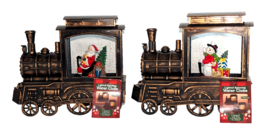 Gerson Santa and Snowman Riding in Trains Lighted Musical Water Globe Set of 2 - £91.60 GBP