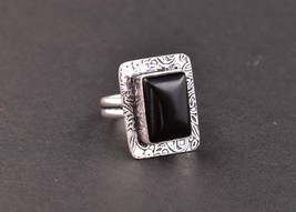 Rhodium Polished Handmade Square Black Onyx Women Elegant Design Ring Party Wear - £13.37 GBP+