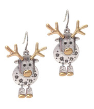 Christmas Wiggly Reindeer Dangle Earrings Silver NEW - $12.29