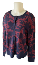 Ann Taylor Navy Black/Rust Print Round Neck Cardigan Sweater - Women&#39;s XL - £52.27 GBP