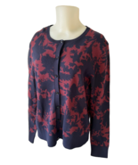 Ann Taylor Navy Black/Rust Print Round Neck Cardigan Sweater - Women&#39;s XL - $1,265.17 MXN