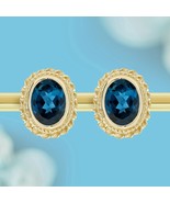 9K Gold Natural London Blue Topaz Vintage Style Rope Motif Stud Earrings - $550.00