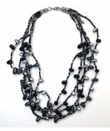 Shiny Black &amp; Glass and Matte Gray Bead Multi-Strand Necklace 5 Strand 1... - $15.00