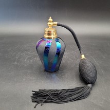 I. W. Rice &amp; Co. Perfume Iridescent Blue Purple Glass Bottle w/Atomizer ... - £19.73 GBP