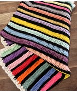 Vintage Baby Blanket Afghan Handmade Crochet Rainbow Stripe  Approx. 62x... - €20,87 EUR