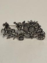 Rare Elo Sterling Silver Marcasite Ruby Eyes Horse &amp; Carriage Watch Brooch Pin - £147.48 GBP