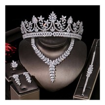 Women&#39;s Engagement Jewelry Set, High Quality CZ Wedding Bridal Tiara Crown Neckl - £133.02 GBP