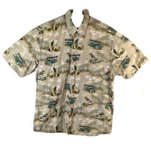 Hawaiian Camp Shirt Mens Medium Tall Woody Trucks Surfboards Beach  - $20.60