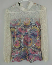 Oriental Women&#39;s Long Sleeve Floral Multicolor Lace Blouse Small - $9.89