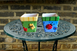 Vintage Ladybugs Butterfly Ceramic Holder Pot 3.5” Square Container Garden Decor - £15.62 GBP