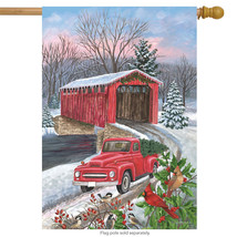 Winter Covered Bridge Seasonal House Flag Pickup Truck Cardinals 28&quot; X 40&quot; - $29.32
