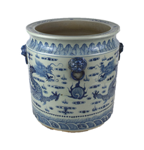 Vintage Style Blue and White Porcelain Planter Dragon Motif 16.5&quot;H and 18&quot;D - £353.00 GBP