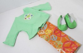18&quot; doll clothes hand made pajama outfit green flower top peace sign pan... - £9.28 GBP