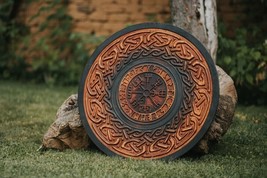 Viking round shield with carved Vegvisir symbol new painting scheme - £199.71 GBP