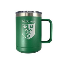 McKinney Irish Coat of Arms Stainless Steel Green Travel Mug with Handle - £22.13 GBP