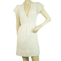 BCBG Max Azria White Broderie V Neckline Black Belt Mini Length Dress si... - $123.75