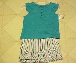 Healthtex Girls 12 Month Summer Outfit Turquoise Blue Top Striped Shorts New - £7.00 GBP