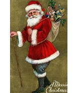 1909 Embossed Christmas Postcard Santa With A Walking Stick - $29.88 CAD