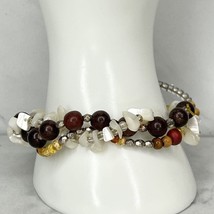 Shell and Wood Beaded Braided Stretch Bracelet - £5.54 GBP