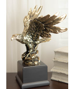 Ebros Bald Eagle W/ Open Wings On Rock Gold Electroplated Resin Statue 1... - £62.40 GBP