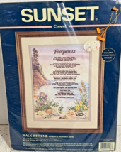 NEW 1998 Sunset Dimensions Footprints Walk With Me Crewel Kit Beach 16x2... - $18.52