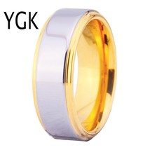 Brand Jewelry  8mm Width Golden Step Edge With Shiny Center Tungsten Carbide Rin - £29.27 GBP