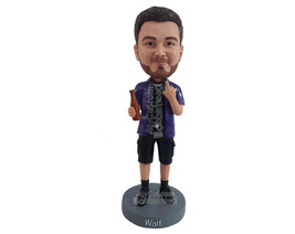 Custom Bobblehead Naughty dude giving his finger wearing nice clothe holding a b - £71.12 GBP